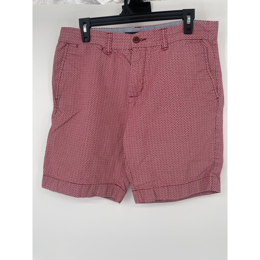 TOMMY HILFIGER Shorts Men 32x 8 Red Floral Print Flat Front Chino Cotton Cuffed